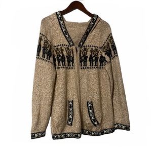FairIsle Aztec Print Llama Full Zip Sweater